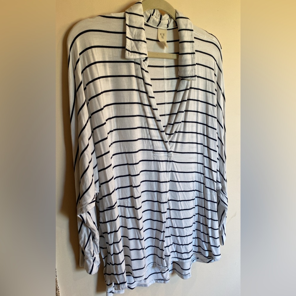 We The Free Navy & White Striped Collared Top
